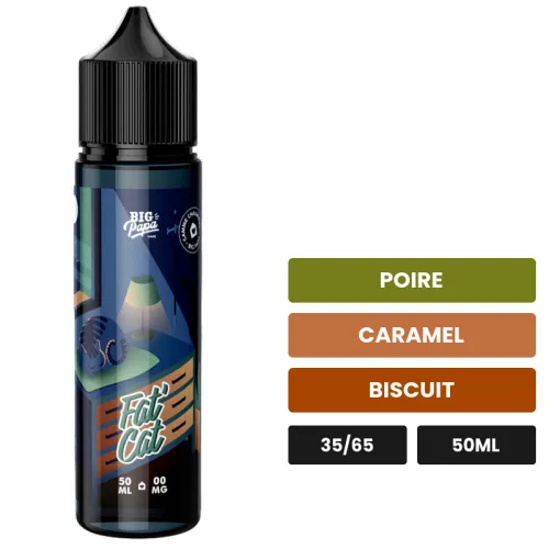 E-liquide Fat' Cat de Big Papa, 50 ml, saveurs poire, caramel et biscuit.