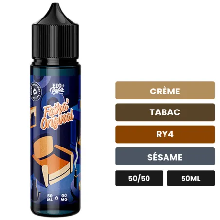 E-liquide Fatha' Original de Big Papa, 50 ml, saveurs crème, tabac, ry4 et 1 autre.