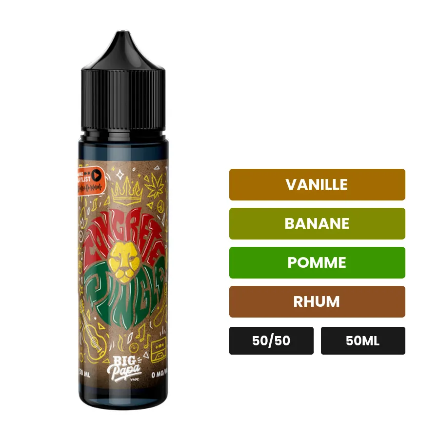E-liquide Concrete Jungle de Big Papa, 50 ml, saveurs vanille, banane, pomme et 2 autres.