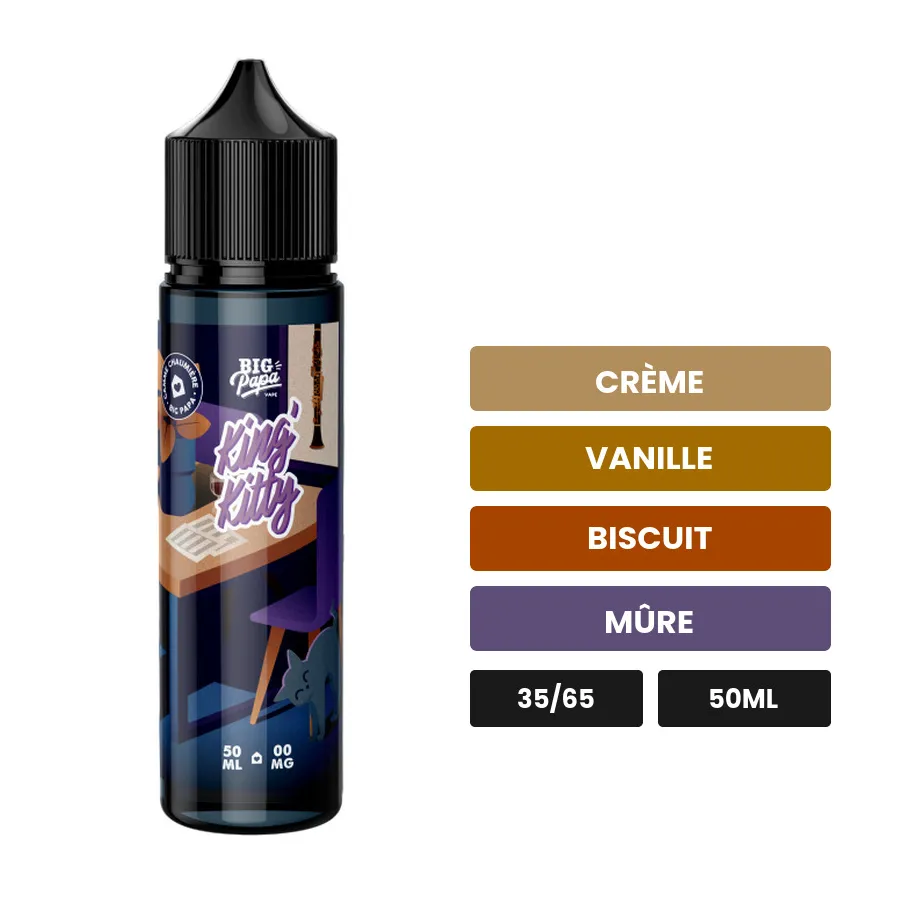 E-liquide King' Kitty de Big Papa, 50 ml, saveurs crème, vanille, biscuit et 2 autres.