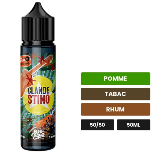 E-liquide Le Clandestino de Big Papa, 50 ml, saveurs pomme, tabac et rhum.