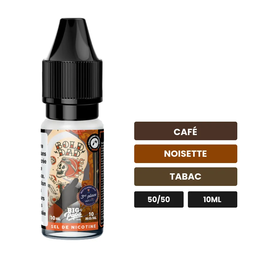 E-liquide Bold Dad de Big Papa, 10 ml, saveurs café, noisette et tabac.
