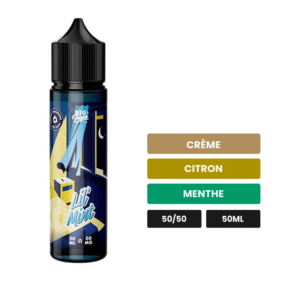 E-liquide Lil' Mint de Big Papa, 50 ml, saveurs crème, citron et menthe.