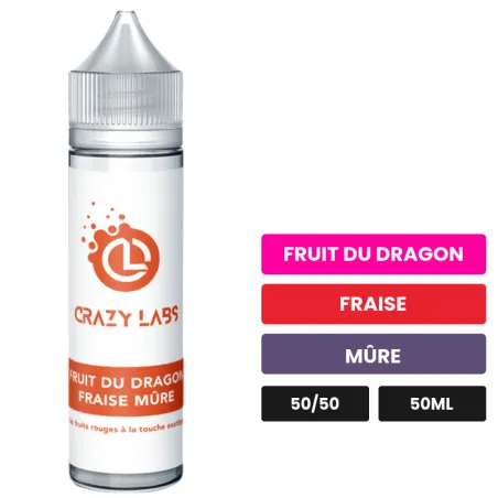 E-liquide Fruit du Dragon Fraise Mûre de Crazy Labs, 50 ml, saveurs fruit du dragon, fraise et mûre, sans nicotine — prêt à.