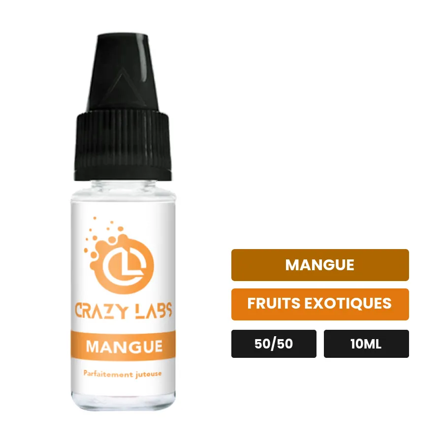 E-liquide Mangue de Crazy Labs, 10 ml, saveurs mangue et fruits exotiques, sans nicotine de nicotine.