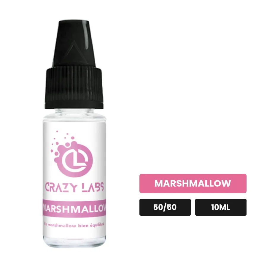 E-liquide Marshmallow de Crazy Labs, 10 ml, saveur marshmallow, sans nicotine de nicotine.