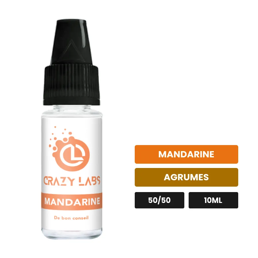 E-liquide Mandarine de Crazy Labs, 10 ml, saveurs mandarine et agrumes, sans nicotine de nicotine.