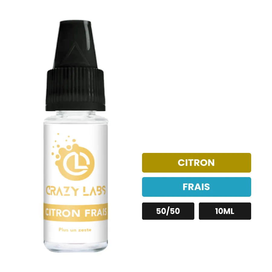 E-liquide Citron Frais de Crazy Labs, 10 ml, saveurs citron et frais, sans nicotine de nicotine.