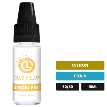 E-liquide Citron Frais de Crazy Labs, 10 ml, saveurs citron et frais, sans nicotine de nicotine.