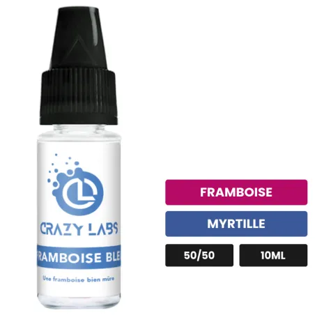 E-liquide Framboise Bleue de Crazy Labs, 10 ml, saveurs framboise et myrtille, sans nicotine de nicotine.