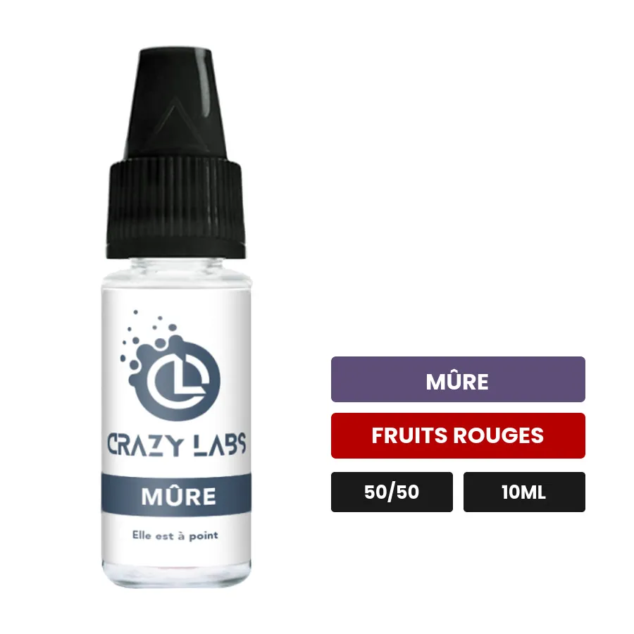 E-liquide Mûre de Crazy Labs, 10 ml, saveurs mûre et fruits rouges, sans nicotine de nicotine.