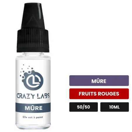 E-liquide Mûre de Crazy Labs, 10 ml, saveurs mûre et fruits rouges, sans nicotine de nicotine.