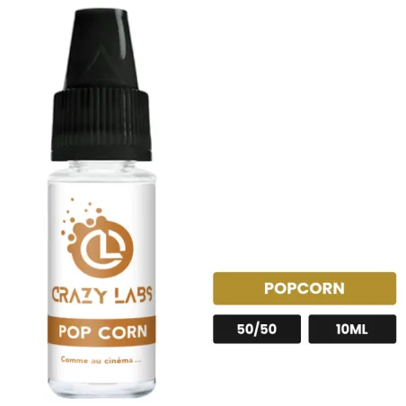 E-liquide Pop Corn de Crazy Labs, 10 ml, saveur popcorn, sans nicotine de nicotine.