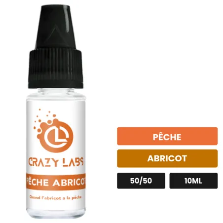 E-liquide Pêche Abricot de Crazy Labs, 10 ml, saveurs pêche et abricot, sans nicotine de nicotine.