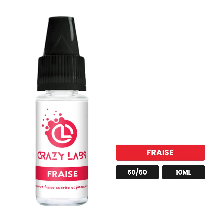 E-liquide Fraise de Crazy Labs, 10 ml, saveur fraise, 12 mg de nicotine.