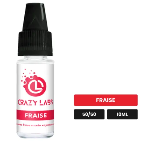 E-liquide Fraise de Crazy Labs, 10 ml, saveur fraise, 12 mg de nicotine.