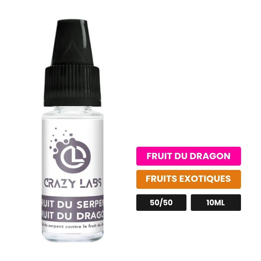 E-liquide Fruit du Serpent Fruit du Dragon de Crazy Labs, 10 ml, saveurs fruit du dragon et fruits exotiques, sans nicotine.