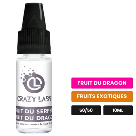 E-liquide Fruit du Serpent Fruit du Dragon de Crazy Labs, 10 ml, saveurs fruit du dragon et fruits exotiques, sans nicotine.