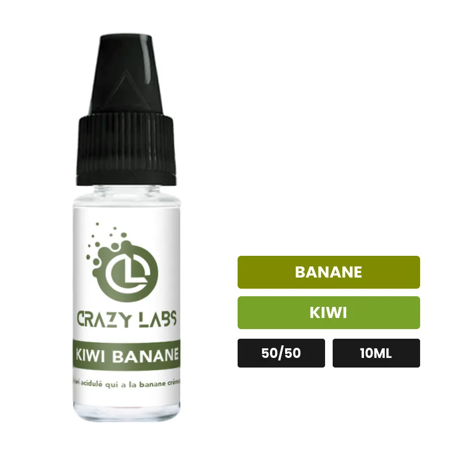 E-liquide Kiwi Banane de Crazy Labs, 10 ml, saveurs banane et kiwi, 6 mg de nicotine.