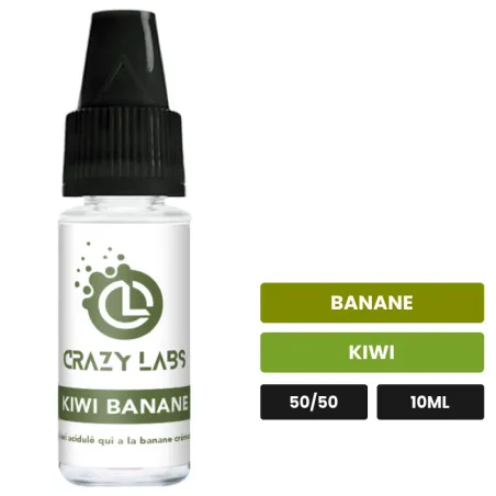 E-liquide Kiwi Banane de Crazy Labs, 10 ml, saveurs banane et kiwi, 6 mg de nicotine.
