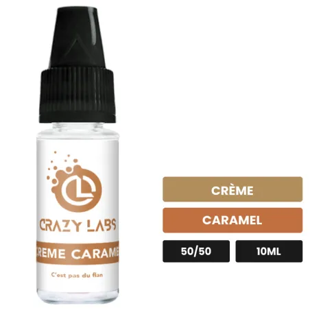 E-liquide Crème Caramel de Crazy Labs, 10 ml, saveurs crème et caramel, sans nicotine de nicotine.