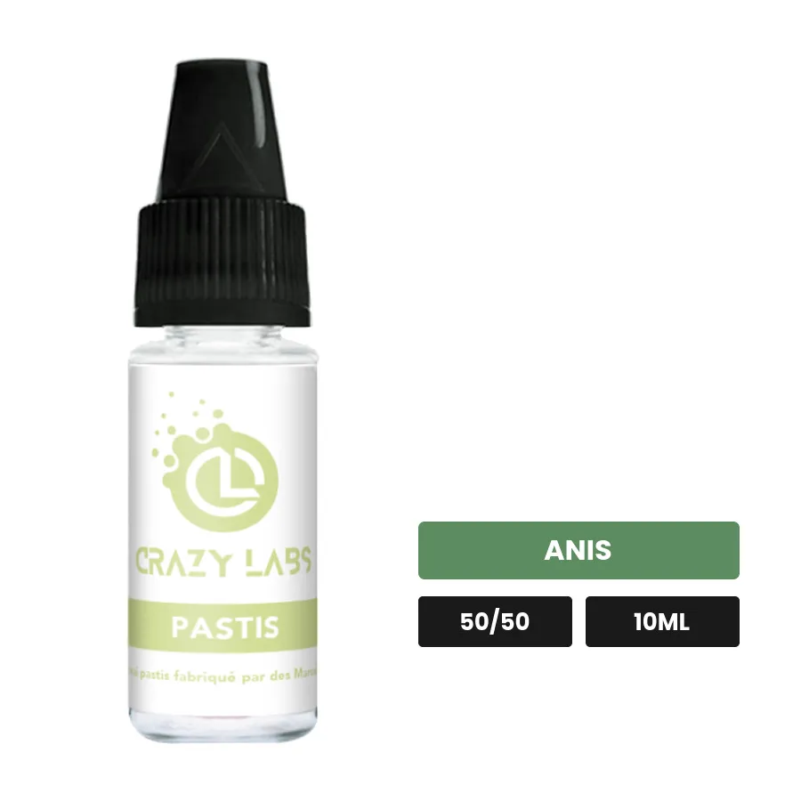 E-liquide Pastis de Crazy Labs, 10 ml, saveur anis, sans nicotine de nicotine.