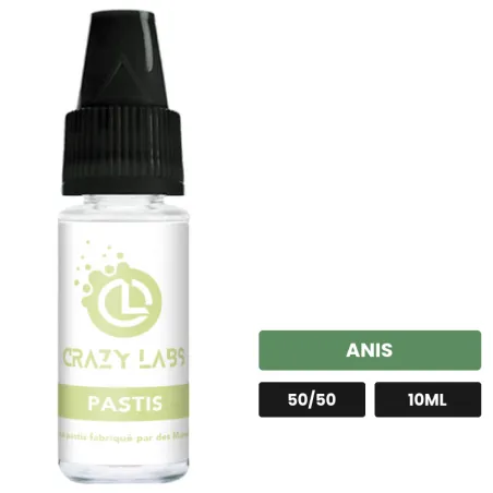 E-liquide Pastis de Crazy Labs, 10 ml, saveur anis, sans nicotine de nicotine.