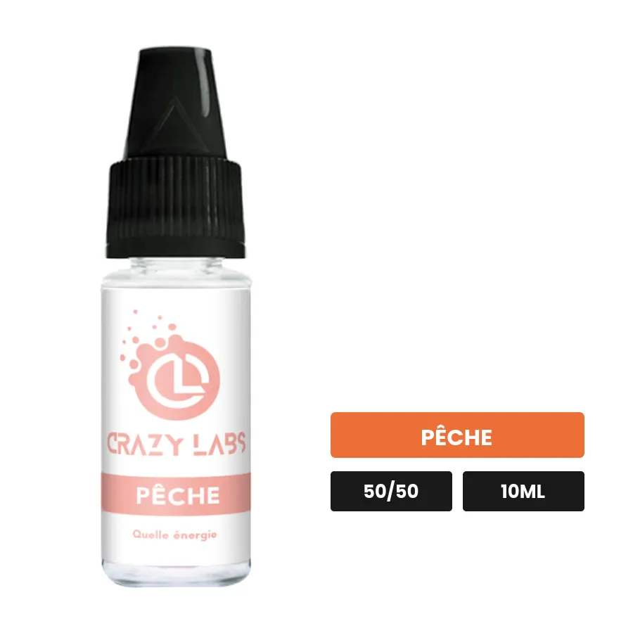 E-liquide Pêche de Crazy Labs, 10 ml, saveur pêche, sans nicotine de nicotine.