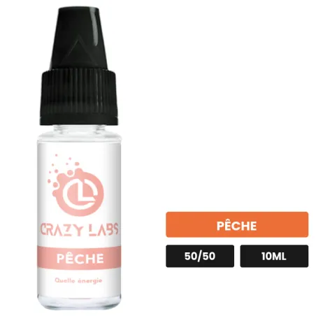 E-liquide Pêche de Crazy Labs, 10 ml, saveur pêche, sans nicotine de nicotine.
