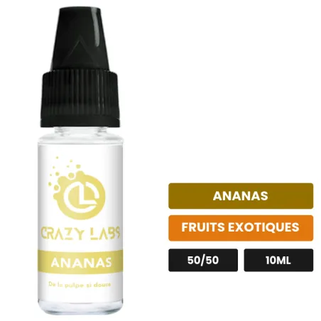 E-liquide Ananas de Crazy Labs, 10 ml, saveurs ananas et fruits exotiques, sans nicotine de nicotine.