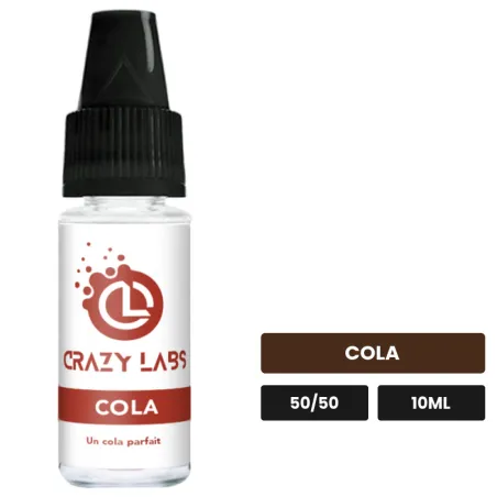 E-liquide Cola de Crazy Labs, 10 ml, saveur cola, sans nicotine de nicotine.