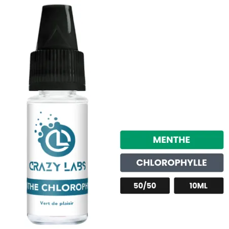 E-liquide Menthe Chlorophylle de Crazy Labs, 10 ml, saveurs menthe et chlorophylle, sans nicotine de nicotine.
