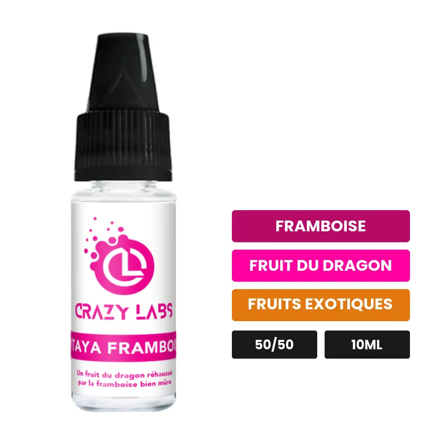 E-liquide Pitaya Framboise de Crazy Labs, 10 ml, saveurs framboise, fruit du dragon et fruits exotiques, sans nicotine de.