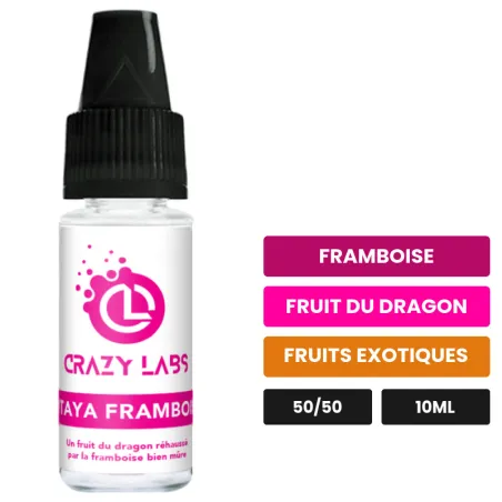 E-liquide Pitaya Framboise de Crazy Labs, 10 ml, saveurs framboise, fruit du dragon et fruits exotiques, sans nicotine de.