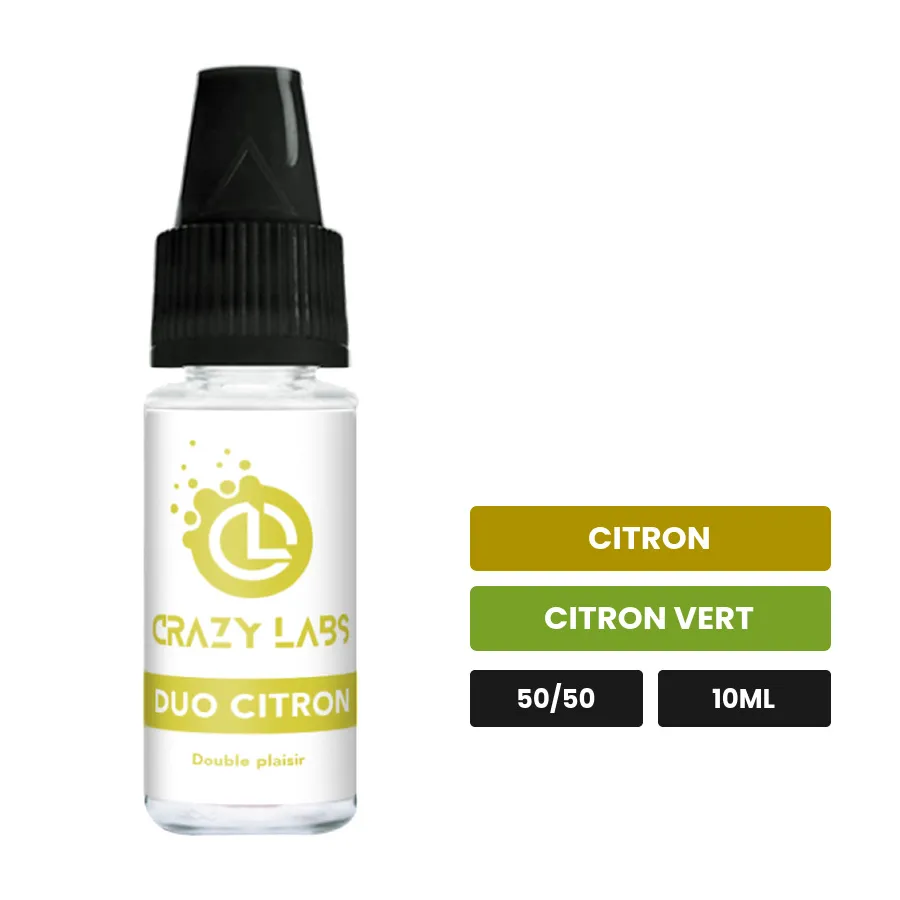 E-liquide Duo Citron de Crazy Labs, 10 ml, saveurs citron et citron vert, sans nicotine de nicotine.