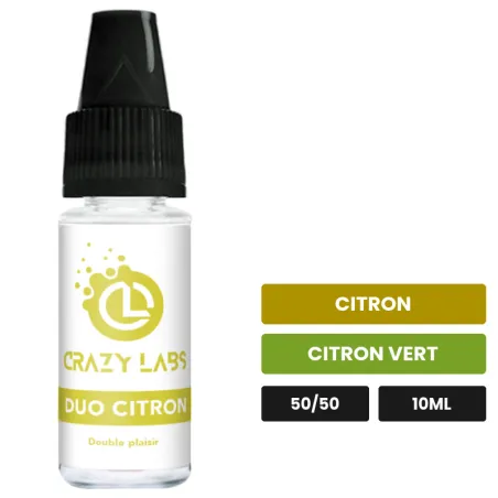 E-liquide Duo Citron de Crazy Labs, 10 ml, saveurs citron et citron vert, sans nicotine de nicotine.