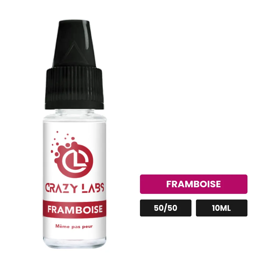 E-liquide Framboise de Crazy Labs, 10 ml, saveur framboise, sans nicotine de nicotine.