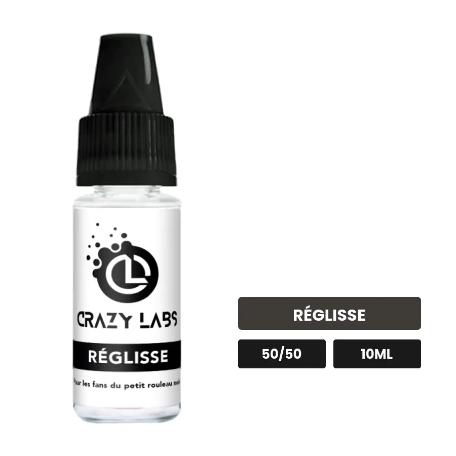 E-liquide Réglisse de Crazy Labs, 10 ml, saveur réglisse, sans nicotine de nicotine.