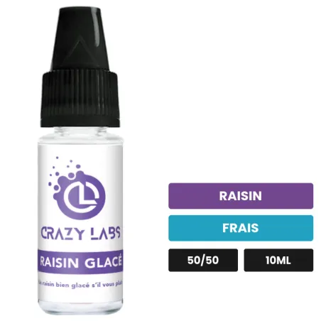 E-liquide Raisin Glacé de Crazy Labs, 10 ml, saveurs raisin et frais, sans nicotine de nicotine.