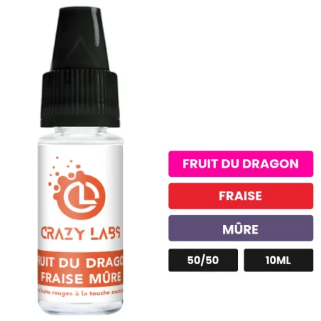 E-liquide Fruit du Dragon Fraise Mûre de Crazy Labs, 10 ml, saveurs fruit du dragon, fraise et mûre, sans nicotine de.