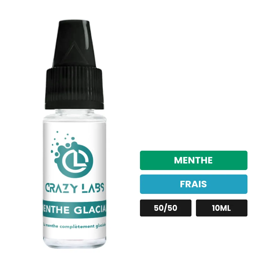 E-liquide Menthe Glaciale de Crazy Labs, 10 ml, saveurs menthe et frais, sans nicotine de nicotine.