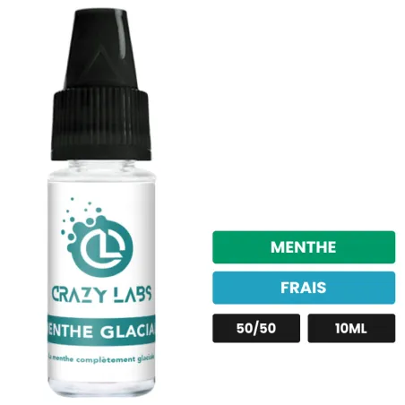 E-liquide Menthe Glaciale de Crazy Labs, 10 ml, saveurs menthe et frais, sans nicotine de nicotine.