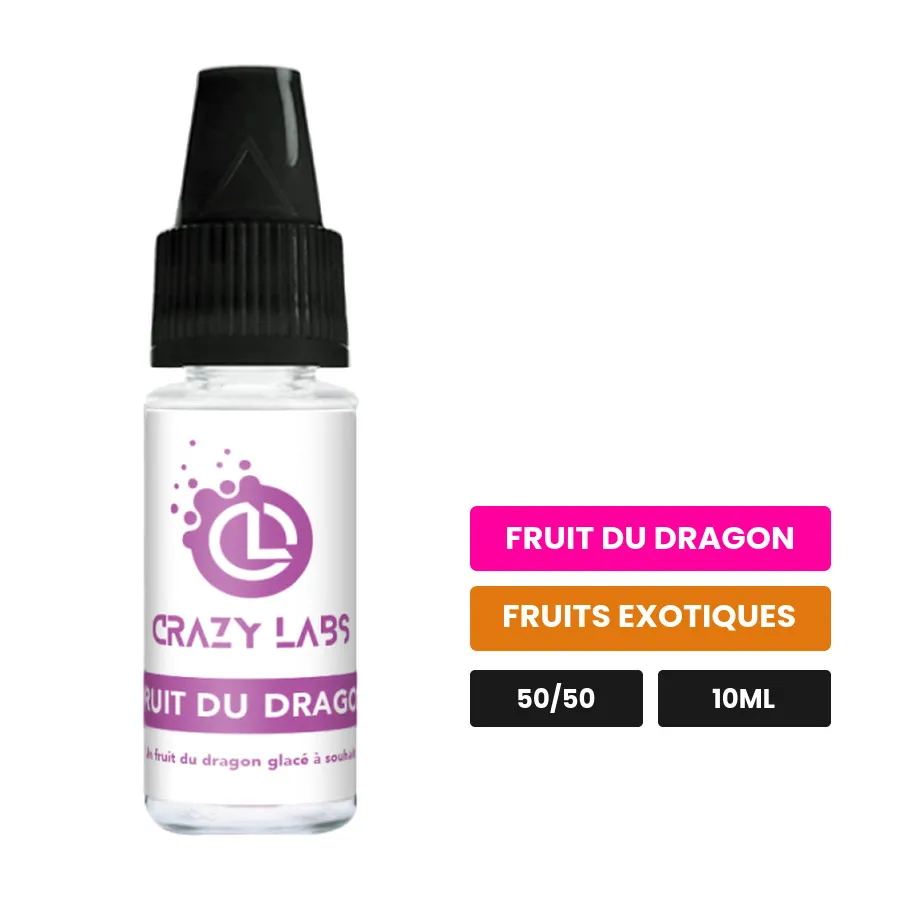 E-liquide Fruit du Dragon de Crazy Labs, 10 ml, saveurs fruit du dragon et fruits exotiques, sans nicotine de nicotine.