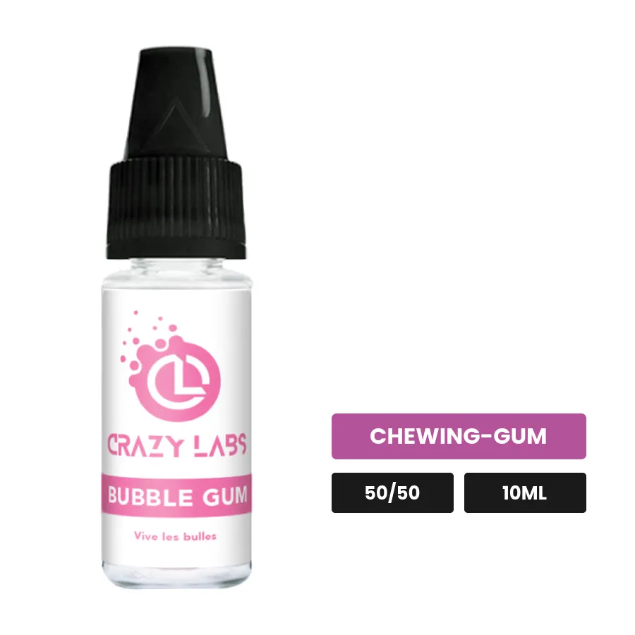 E-liquide Bubble Gum de Crazy Labs, 10 ml, saveur chewing-gum, sans nicotine de nicotine.