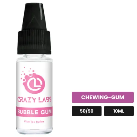 E-liquide Bubble Gum de Crazy Labs, 10 ml, saveur chewing-gum, sans nicotine de nicotine.