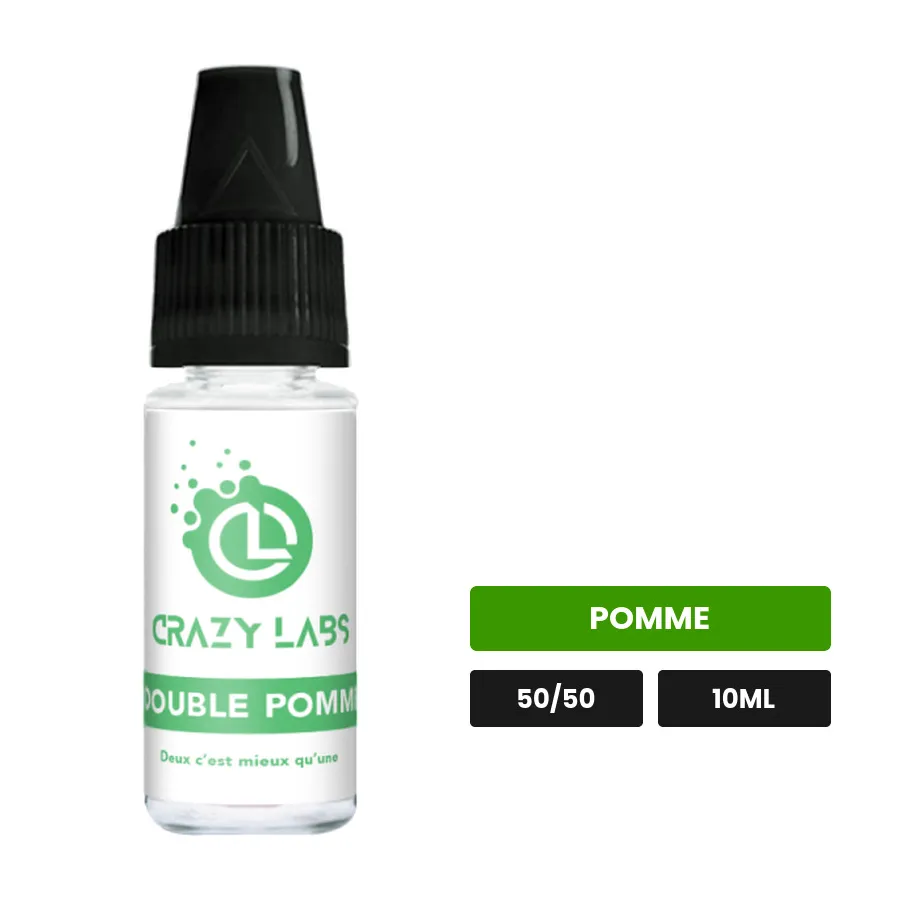 E-liquide Double Pomme de Crazy Labs, 10 ml, saveur pomme, sans nicotine de nicotine.