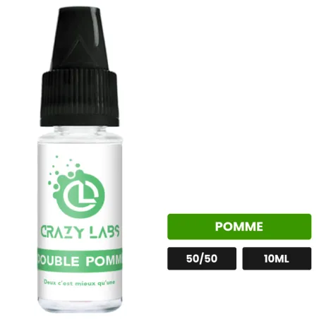 E-liquide Double Pomme de Crazy Labs, 10 ml, saveur pomme, sans nicotine de nicotine.