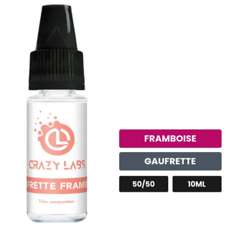 E-liquide Gaufrette Framboise de Crazy Labs, 10 ml, saveurs framboise et gaufrette, sans nicotine de nicotine.