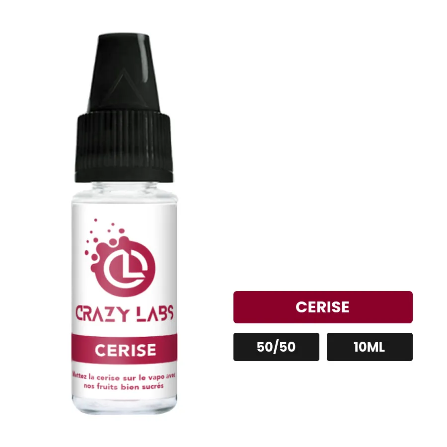 E-liquide Cerise de Crazy Labs, 10 ml, saveur cerise, 20 mg de nicotine.