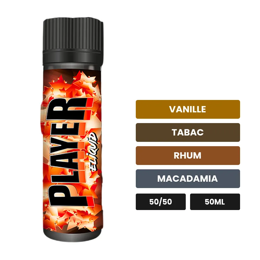 E-liquide Player d'Eliquid France, 50 ml, saveurs vanille, tabac, rhum et 2 autres.